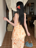 Cute Spaghetti Straps Priting Pleated Slim Waist Summer Seaside Dress Party Dress Women Dress HZ0319