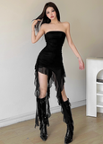 Sweet Cool Girl Strapless Irregular Ruffle Pleated Mesh Dress Dating Dress Summer Dress Women Dress HZ0319