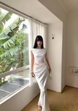 Sexy White Pleated Slim-fitting Waist-baring Mermaid Dress Women Summer Dress Dating Dress HZ0319