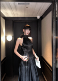 Elegant Halter Backless Pleated Ankle Length Women Birthday Party Dress Date Dress HZ0319