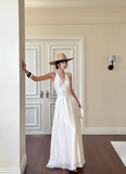 Elegant A Line Halter Lace-up with Bowknot Fold Tiered Long Skirt Women Summer Dress HZ0319