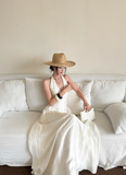 Elegant A Line Halter Lace-up with Bowknot Fold Tiered Long Skirt Women Summer Dress HZ0319
