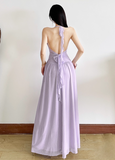 Elegant V-Neck Halter Backless Pleated Ruffle Slit Summer Maxi Dress Women Seaside Dress HZ0319