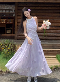 Elegant Halter Lace Flower Long Women Dress Dating Dress Summer Seaside Dress HZ0319