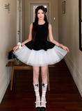 Sweet Crew Neck Pleated Tulle Short Skirt Princess Dress Summer Women Date Dress HZ0319