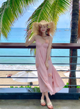 Seaside V -neck Spaghetti Straps Flower Pleated Long Vacation Dress Summer Women Dress HZ0319