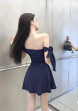 Minimalist A Line Asymmetrical Neck Backless Casual Summer Skirt Short Women Dress HZ0319