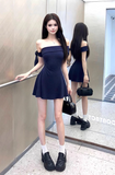 Minimalist A Line Asymmetrical Neck Backless Casual Summer Skirt Short Women Dress HZ0319