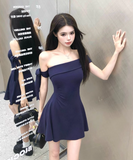 Minimalist A Line Asymmetrical Neck Backless Casual Summer Skirt Short Women Dress HZ0319
