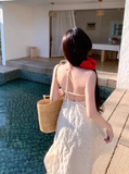 Seaside Halter Backless Ruffle Long Date Dress Women Summer Vacation Skirt HZ0319