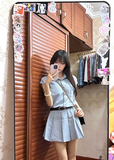 Pretty A Line Strip Pleated Casual Date Dress Women Summer Skirt with Belt HZ0319