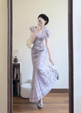 Elegant V-line Lace Hem Mermaid Long Dress Seaside Date Dress Women Summer Skirt HZ0319