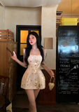 Gorgeous A Line Spaghetti Straps Printing Short Party Skirt Women Summer Vacation Seaside Date Dress HZ0319