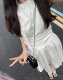 Shiny Pearl Rhinestone Bowknot Pleated Short Party Dress Women Summer Sweet Princess Dress HZ0319