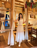 Bohemian Halter Tulle Summer Vacation Seaside Maxi Skirt Women Date Dress HZ0319