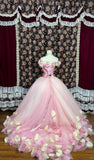 Sweet Strapless Flower Pleated Tulle Ball Gown Birthday Dress Quinceanera Dress Prom Dress Evening Dress HZ0319