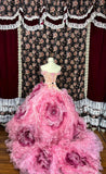 Pretty Strapless Flowers Crystal Pleated Tiered Ruffle Ball Gown Birthday Sweet 16 Dress Prom Dress Evening Dress HZ0319