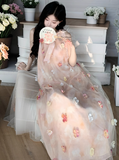 Seaside Halter 3D Flower Tulle Printing Vacation Beach Summer Dress Women Date Dress HZ0319