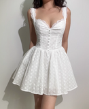 Sweet V-neck Straps Lace Button Short Skirt Summer Women Dress Date Dress HZ0319