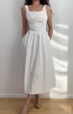 Minimalist Square Neck Lace up Long Skirt Vacation Casual Dress Women Summer Date Dress HZ0319