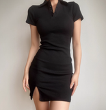 Versatile Polo NeckLine Button Fitted Short Skirt Women Summer Dress Casual Date Dress HZ0319