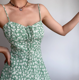 Vacation Spaghetti Straps Lace up Print Fold Short Skirt Women Summer Dress Date Dress HZ0319