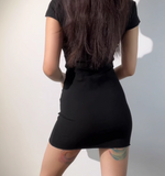 Mininalist Square Neckline Fitted Short Dress Summer Casual Women Dress HZ0319