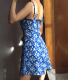 Retro A Line Spaghetti Straps Print Floral Short Skirt Wommen Summer Dress Vacation Date Dress HZ0319