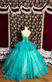 Beauty Strapless Appliques Tiered Tulle Ball Gown Prom Dress Evening Dress Birthday Party Dress HZ0319