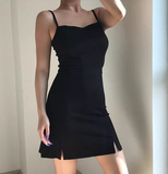 Sexy Black Spaghetti Straps Sheath Split Teenage Girl Women Summer Dress Vacation Date Dress HZ0319