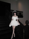 Elegant A Line Off the Shoulder Lace Ruffle Pleated Short Prom Dress Homecoming Dress Birthday Party Dress HZ0319