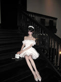 Elegant A Line Off the Shoulder Lace Ruffle Pleated Short Prom Dress Homecoming Dress Birthday Party Dress HZ0319