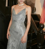Shiny Spaghetti Straps Floor Length Prom Dress Birthday Party Dress Evening Dress HZ0319