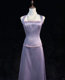 Elegant A Line Halter Satin Prom Dress Evening Dress Birthday Party Dress HZ0319