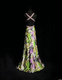 Beauty Spaghetti Straps Print Floral Backless Mermaid Prom Dress Evening Dress HZ0319