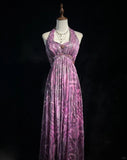 Elegant Halter Pleated Print Backless Prom Dress Evening Dress Party Dress HZ0319