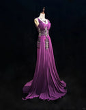 Vintage Crystal Pleated Floor Length Prom Dress Evening Dress Birthday Dress Gala Dress HZ0319