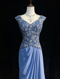 Gergous V-neck Beading Sequins Pleated Floor Length Prom Dress Evening Dress Party Dress HZ0319