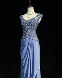 Gergous V-neck Beading Sequins Pleated Floor Length Prom Dress Evening Dress Party Dress HZ0319