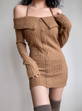 Sexy Off the Shoulder Long Sleeves Buttons Short Skirt Wommen Teenage Girl Casual Dress HZ0319