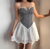 Sweet A Line Spaghetti Straps Checkered Short Skirt Women Teenage Girl Summer Vacation Dress HZ0319