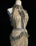 Shiny High Collar Sequins Pleated Floor Length Gown Prom Dress Evening Dress Gala Dress HZ0319