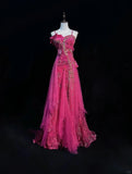 Gorgeous Spaghetti Straps Crystal Sequins Tulle Floor Length Gown Prom Dress Evening Dress HZ0319