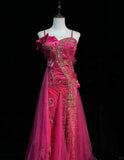 Gorgeous Spaghetti Straps Crystal Sequins Tulle Floor Length Gown Prom Dress Evening Dress HZ0319