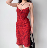 Vacation Spaghetti Straps Lace-up Print Short Date Skirt Women Teenage Girl Summer Seaside Dress HZ0319