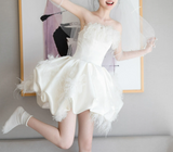 Cute White Strapless Feather Short Prom Dress Back to School Outfits Homecoming Dress Sweet 16 Dress Party Dress HZ0319