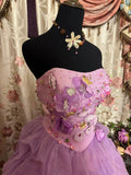 Sweet Prom Dress Strapless Flower Pleated Ball Gown Evening Dress Party Birthday Dress HZ0319