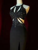 Stunning Prom Dress Halter Backless Evening Dress Prom Gown Gala Dress Business Dinner Dress HZ0319