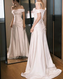 Elegant Prom Dress White Off Shoulder Pleated Prom Dress Evening Dress Gala Dress HZ0319