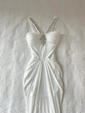 Elegant Prom Dress White Spaghetti Straps Crystal Pleated Prom Dress Party Dress HZ0319